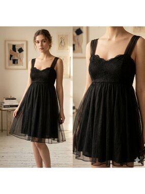 VTG 60's Black Lace Nylon Slip Dress Van Raalte Size 34 Nightie Coquette Grunge